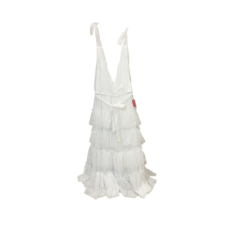 NEW Arula Madeline White Tulle Tiered Maxi Dress Gown Tie Shoulder Bridal - 1X